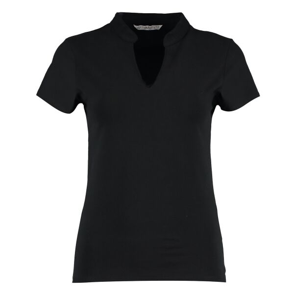 Women's corporate short-sleeved top v-neck mandarin collar (regular fit) Thumbnail